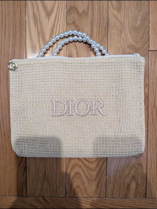 Dior Handbags - Dior Beauty Woven Raffia Pouch with Pearl Strap GWP